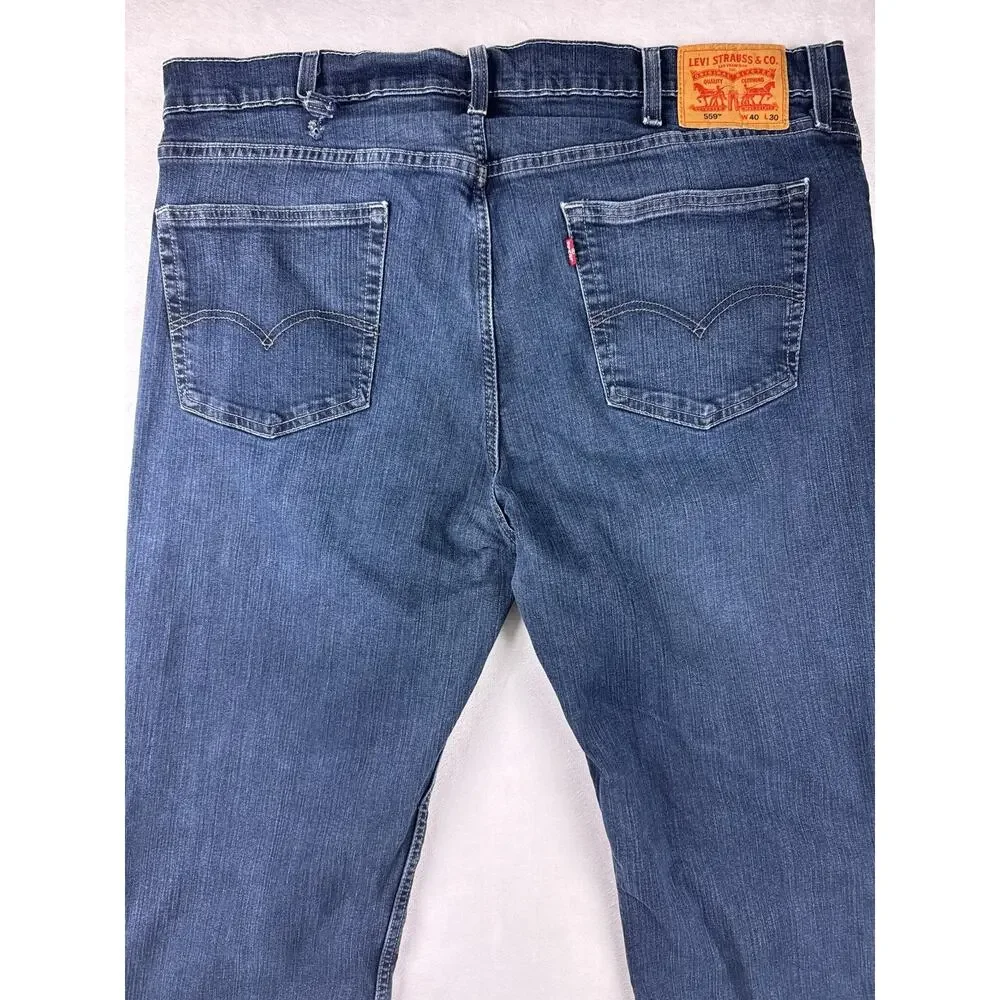 Levi's 559 Relaxed Straight Jeans Mens 40x30 Blue Dark Wash Stretch Denim